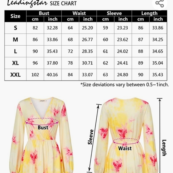 Leadingstar Yellow Tie-Dyed Long Sleeve Surplice Neckline Dress Size Large - Picture 6 of 9